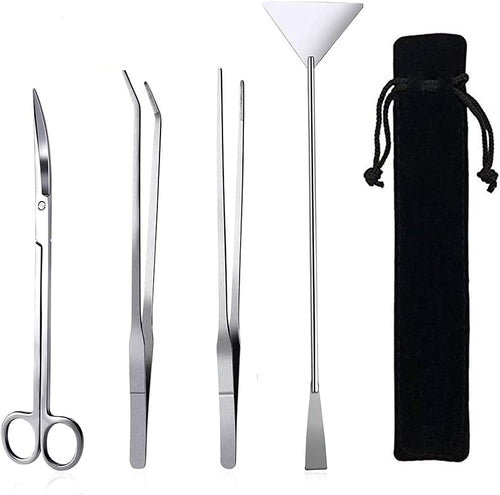 Professional Aquascaping Tool Set - 4-in-1 Stainless Steel Long Tweezers, Scissors, and Spatula for Aquatic Plants, Fish Starter Kits, Aquariums, and Terrariums