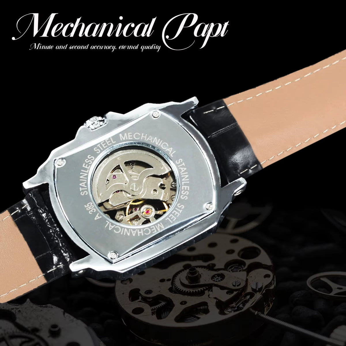 WINNER Business Mens Mechanical Watches Blue Pointers Irregular Skeleton Automatic Watch for Men Casual Leather Strap Wristwatch
