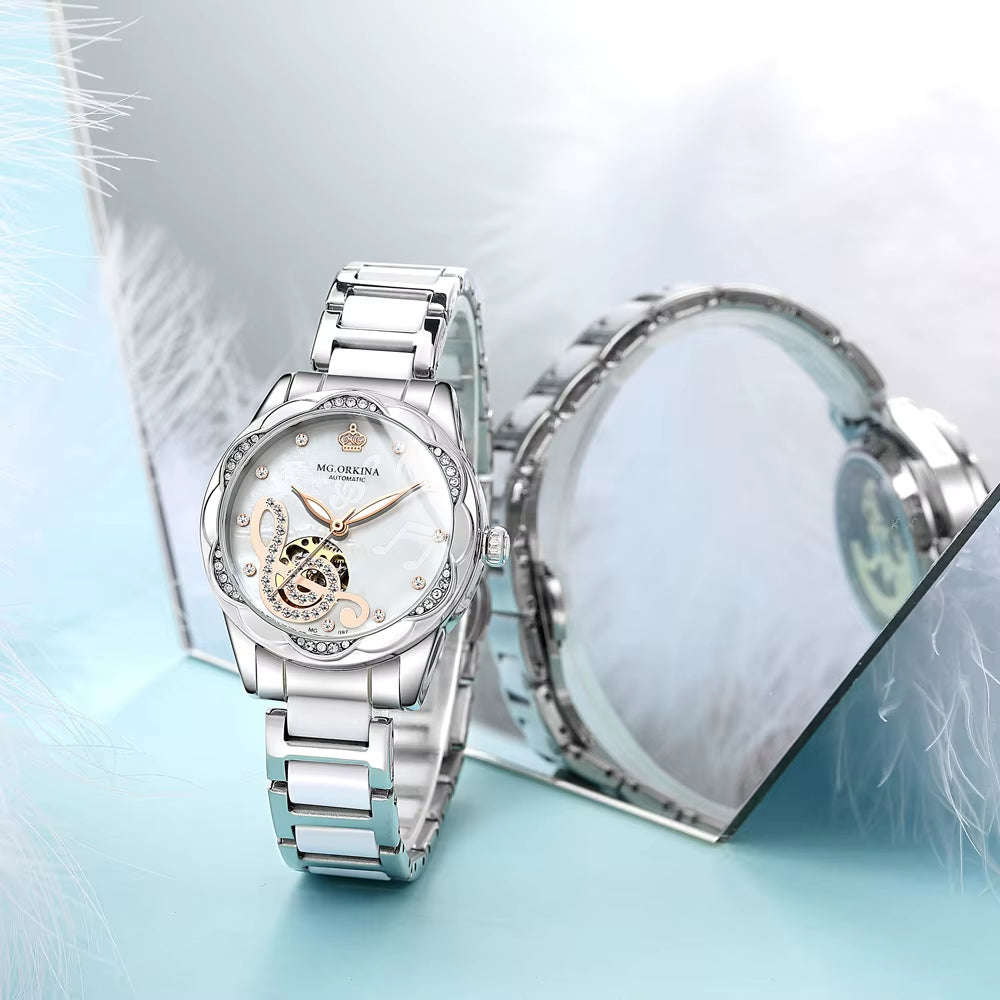 New Luxury Design Women'S Watch 2026 Diamond Ceramic Stainless Steel Strap Montre Femme Automatic Mechanical Relojes Para Mujer