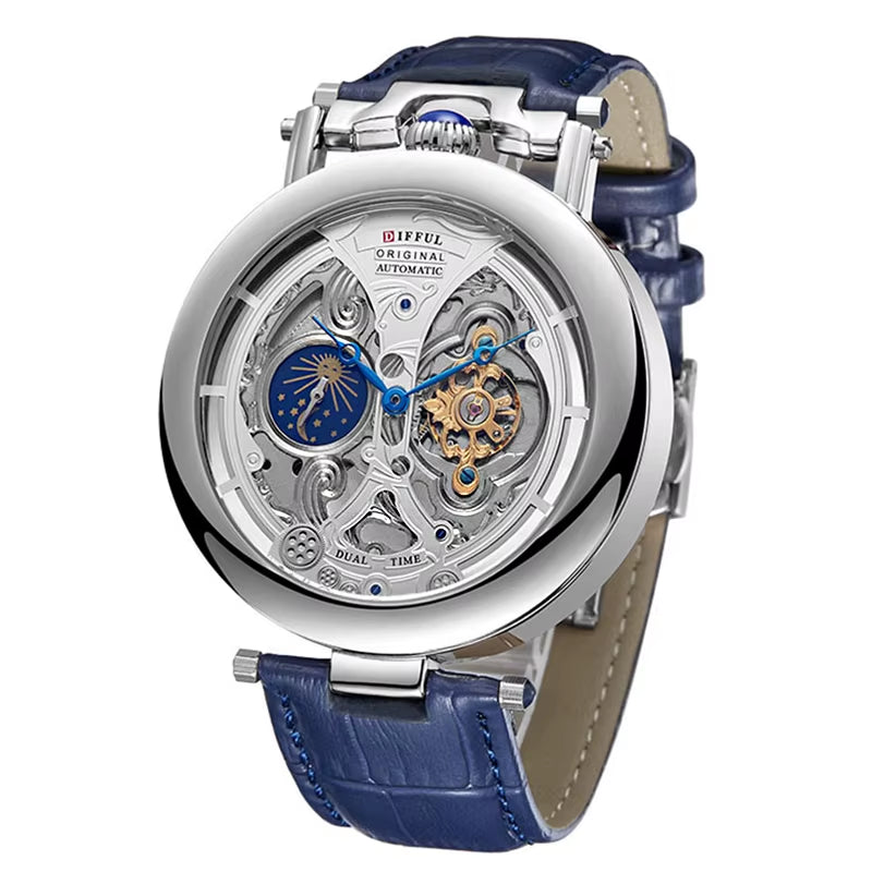 New Fashion Hollow Automatic Mechanical Watches Men Business Casual Leather Skeleton Tourbillon Wrist Watch Relogio Masculino