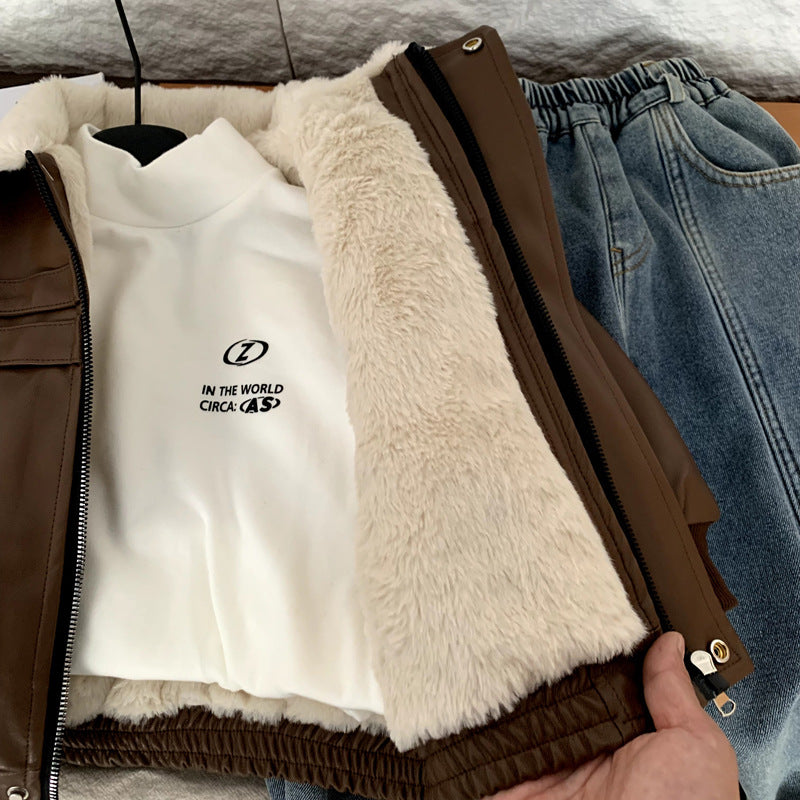 Boys' leather jacket for autumn and winter