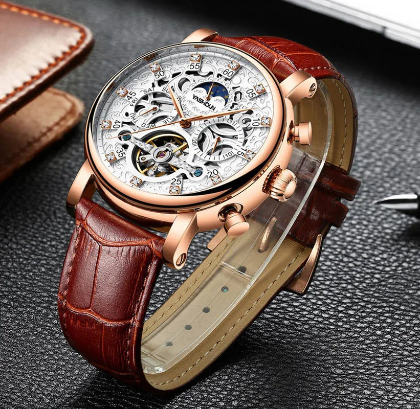 Mens Watch Hollow Out Mechanical Automatic Wristwatch Tourbillon Skeleton Watches Men Mechanical Automatic Waterproof Watch Relo