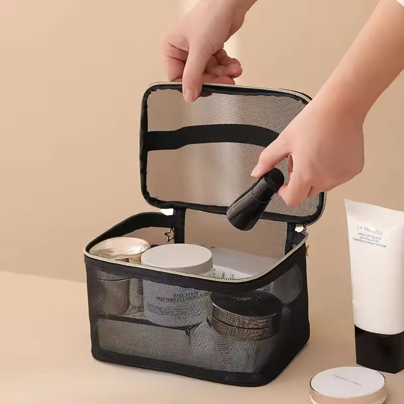2Pcs Versatile Hanging Toiletry Bag Double-Layer Carrying Case Alphabet Style Makeup Bag Black Floral Makeup Bag Portable Cosmetic Bag for Girls