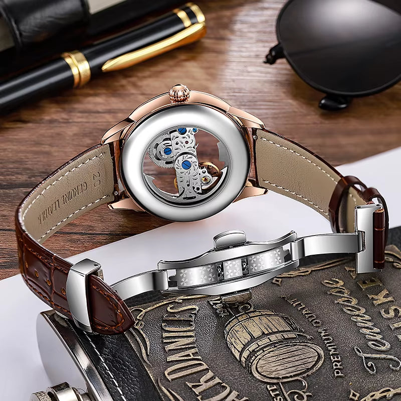 Top Brand Zircon Dial Skeleton Mechanical Men'S Watches Waterproof Luxury Sport Automatic Male Wristwatch Relogio Masculino