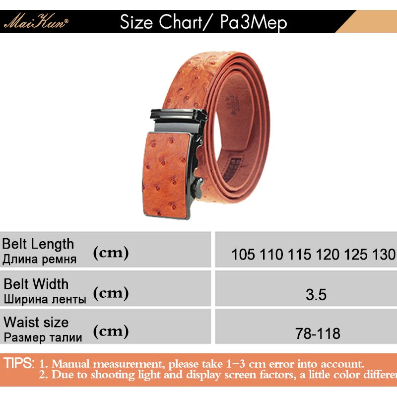 Luxury Leather Belt for Men Original Designt Ostrich Grain Automatic Buckle Belt Ceinture Homme Cinto Masculino