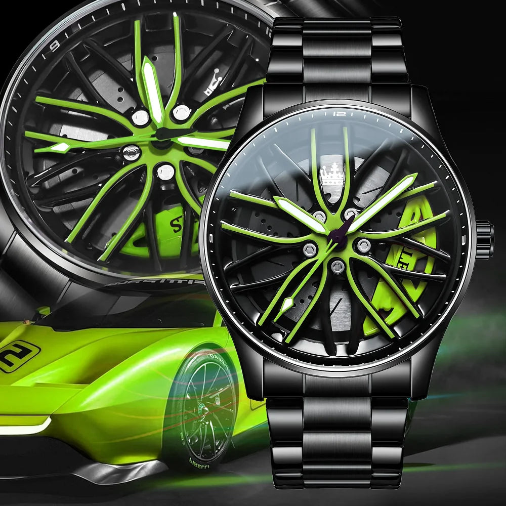 Business Luxury Quartz Watch Car Sport Rim Automatic Movement round Dial Clock Watches Machinery Men Sport Watch