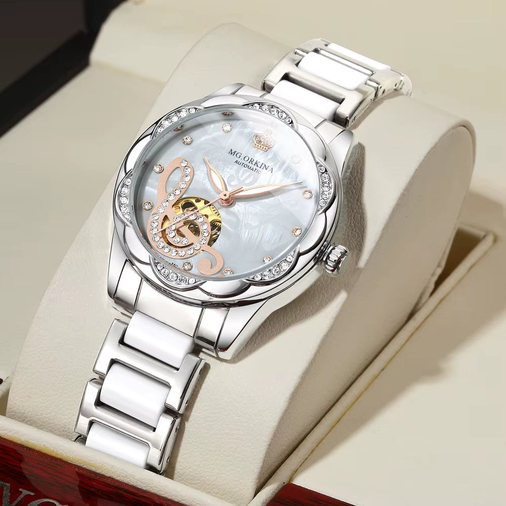 New Luxury Design Women'S Watch 2026 Diamond Ceramic Stainless Steel Strap Montre Femme Automatic Mechanical Relojes Para Mujer