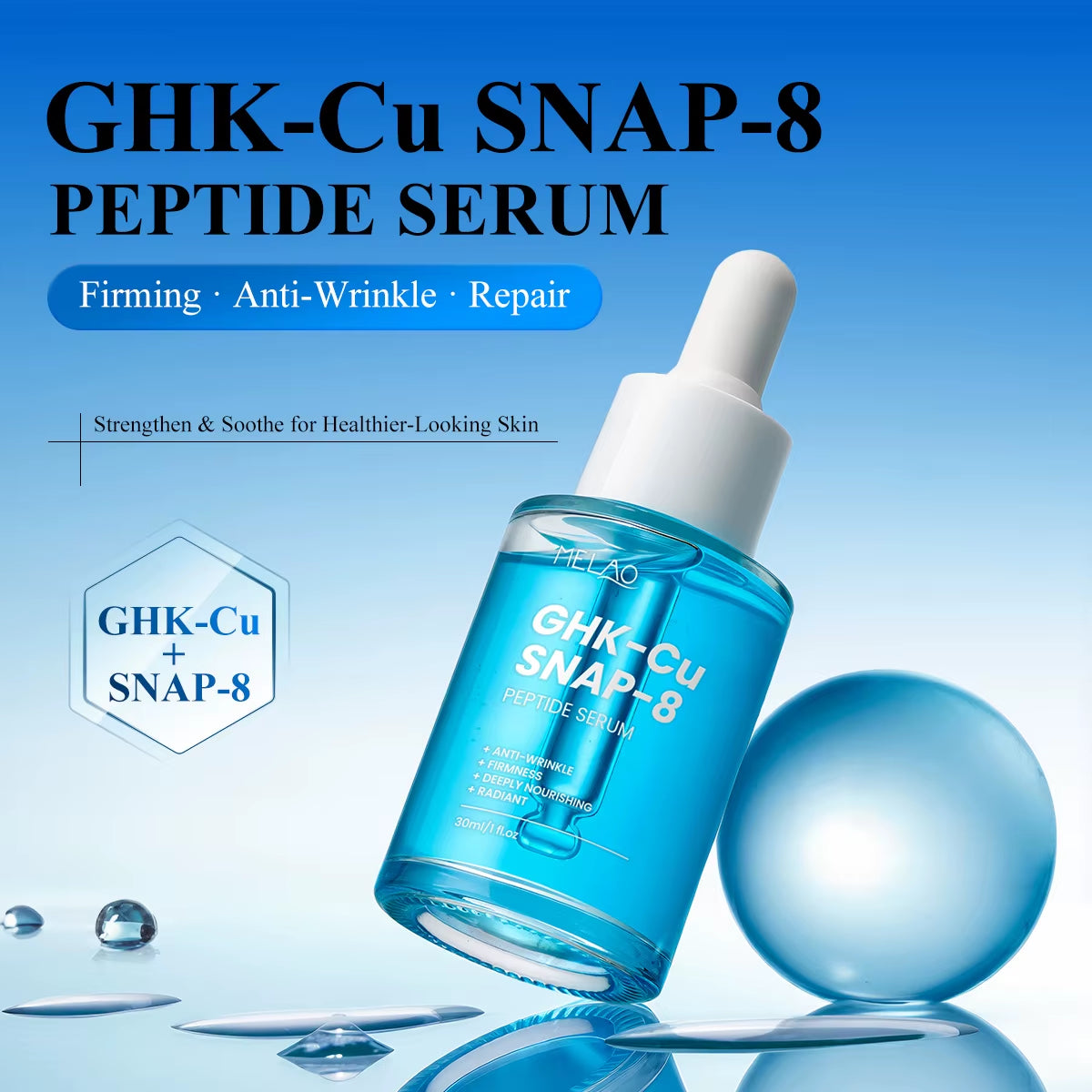 Ghk-Cu Copper Peptides Facial Serum with SNAP-8 for Fine Lines, Wrinkles, Firming, Deep Hydration & Collagen，All Skin Types