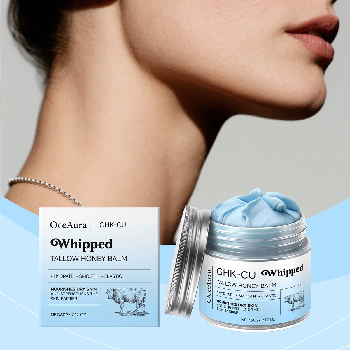 Copper Peptides Beef Tallow Honey Moisturizer Cream Brightening Rejuvenation Skin Non-Greasy Deep Hydration Whipped Tallow Balm