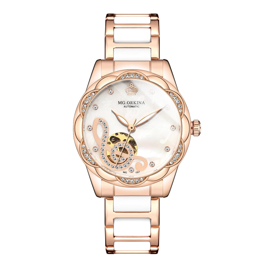 New Luxury Design Women'S Watch 2026 Diamond Ceramic Stainless Steel Strap Montre Femme Automatic Mechanical Relojes Para Mujer