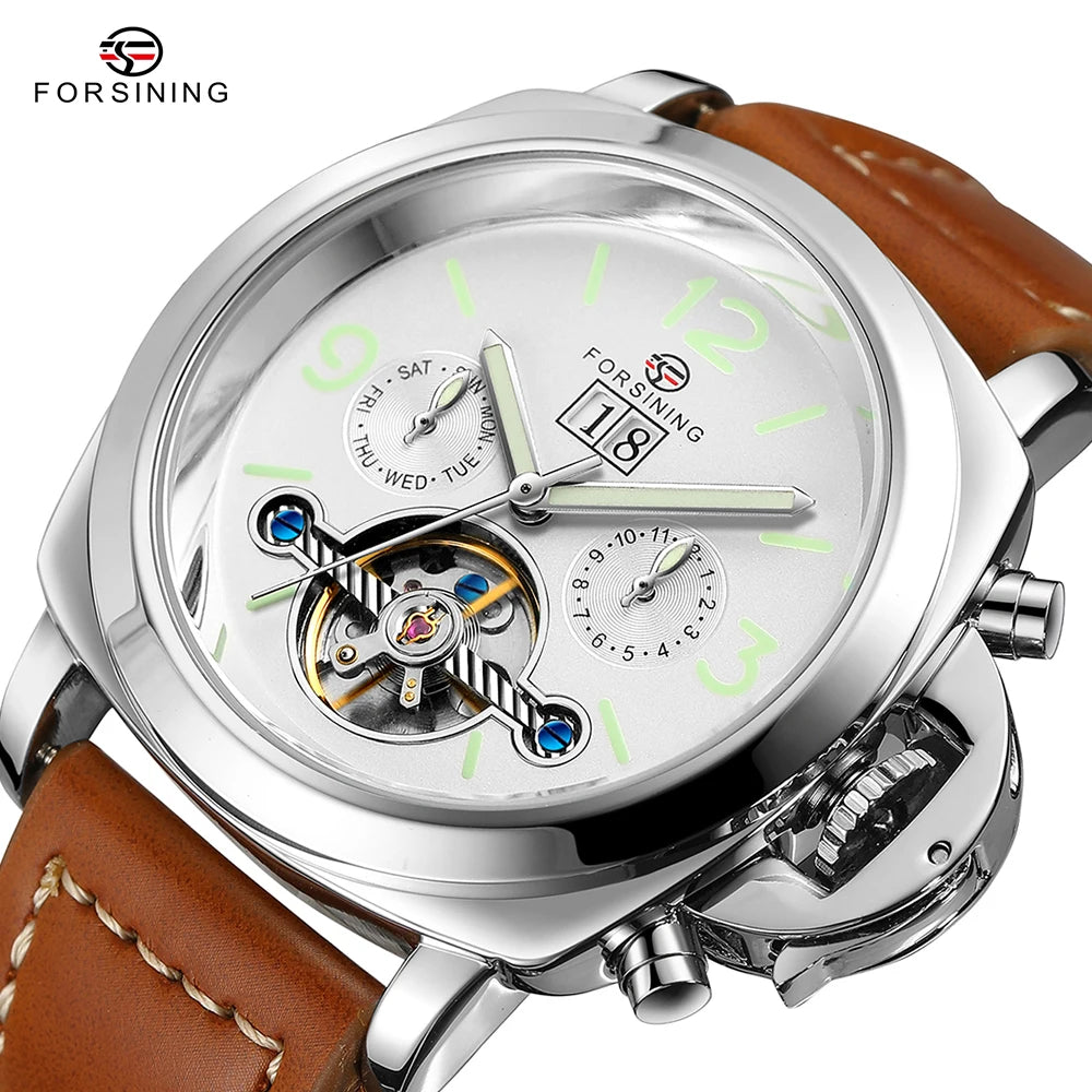 Classic Men‘S Luxury Fashion Automatic Mechanical Watch Tourbillon Sport Luminous Clock Male Leather Retro Wristwatch