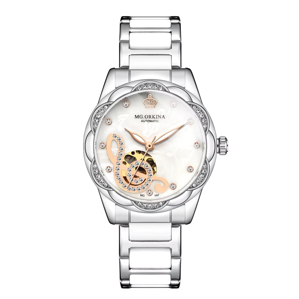 New Luxury Design Women'S Watch 2026 Diamond Ceramic Stainless Steel Strap Montre Femme Automatic Mechanical Relojes Para Mujer