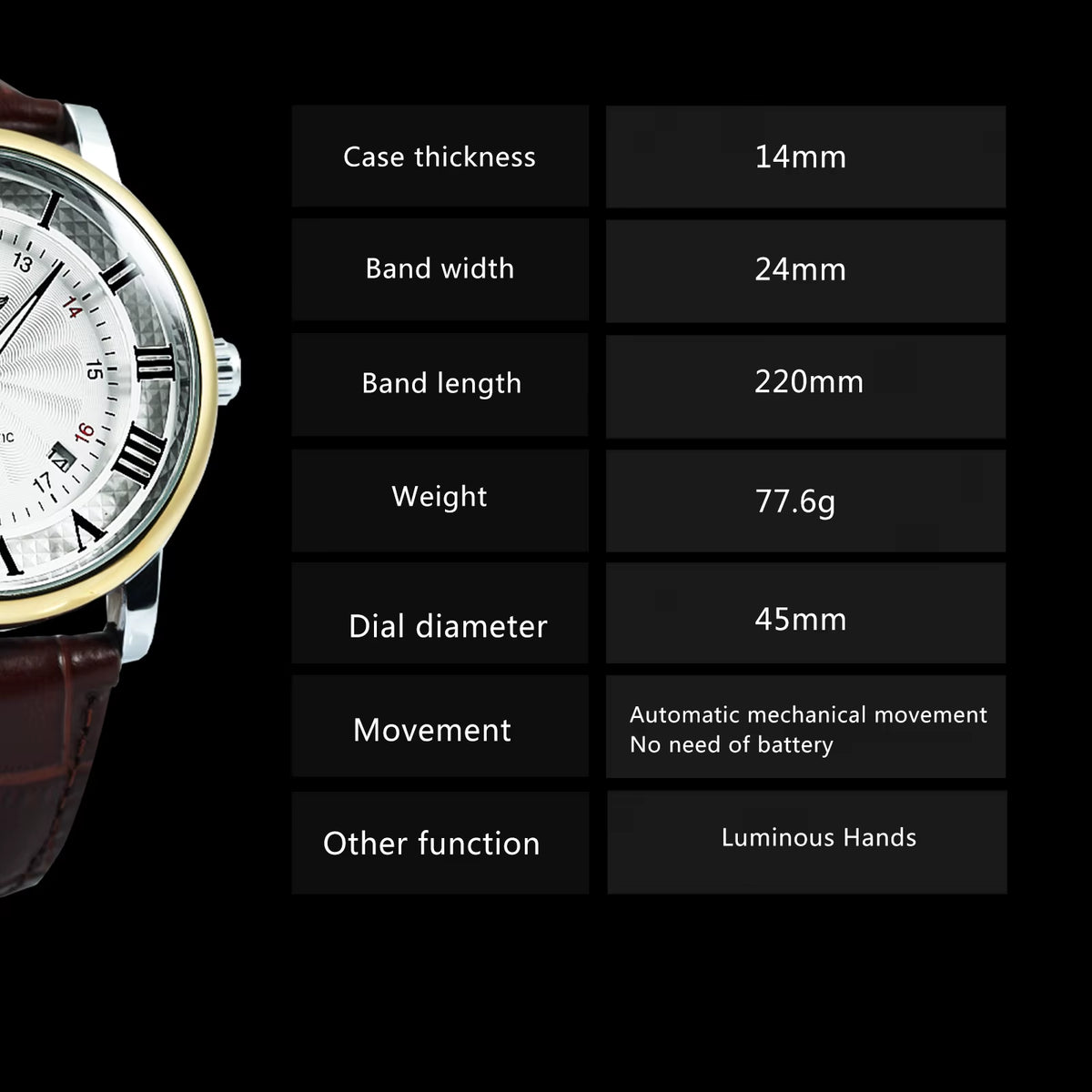 WINNER Business Fashion Mechanical Watches Date Display Minimalist Automatic Watch for Men Casual Brown Leather Strap Wristwatch