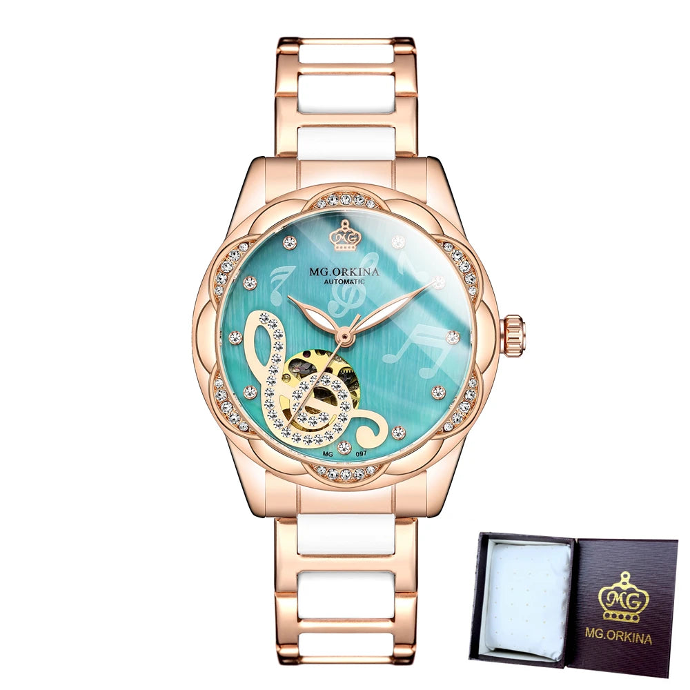 New Luxury Design Women'S Watch 2026 Diamond Ceramic Stainless Steel Strap Montre Femme Automatic Mechanical Relojes Para Mujer