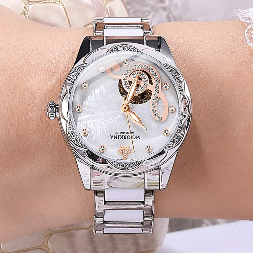 New Luxury Design Women'S Watch 2026 Diamond Ceramic Stainless Steel Strap Montre Femme Automatic Mechanical Relojes Para Mujer