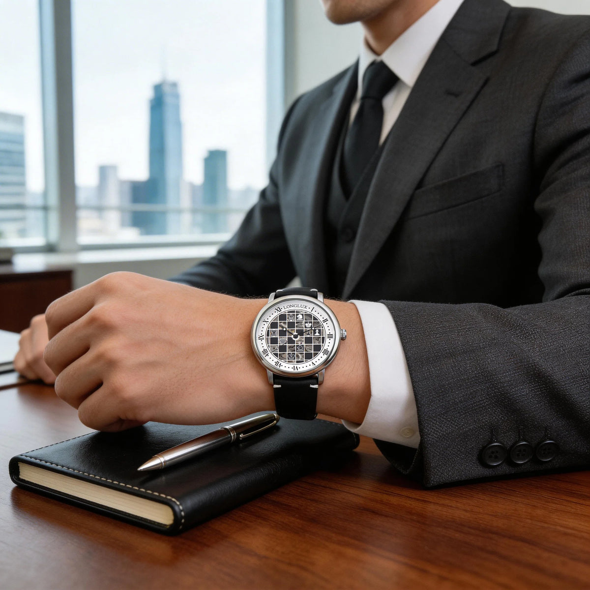Men Automatic Watch Chess Checkerboard Mechanical Watches Waterproof Vintage Business Luminous Skeleton Leather Gift for You
