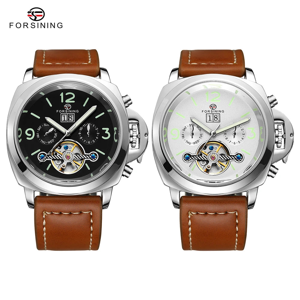 Classic Men‘S Luxury Fashion Automatic Mechanical Watch Tourbillon Sport Luminous Clock Male Leather Retro Wristwatch