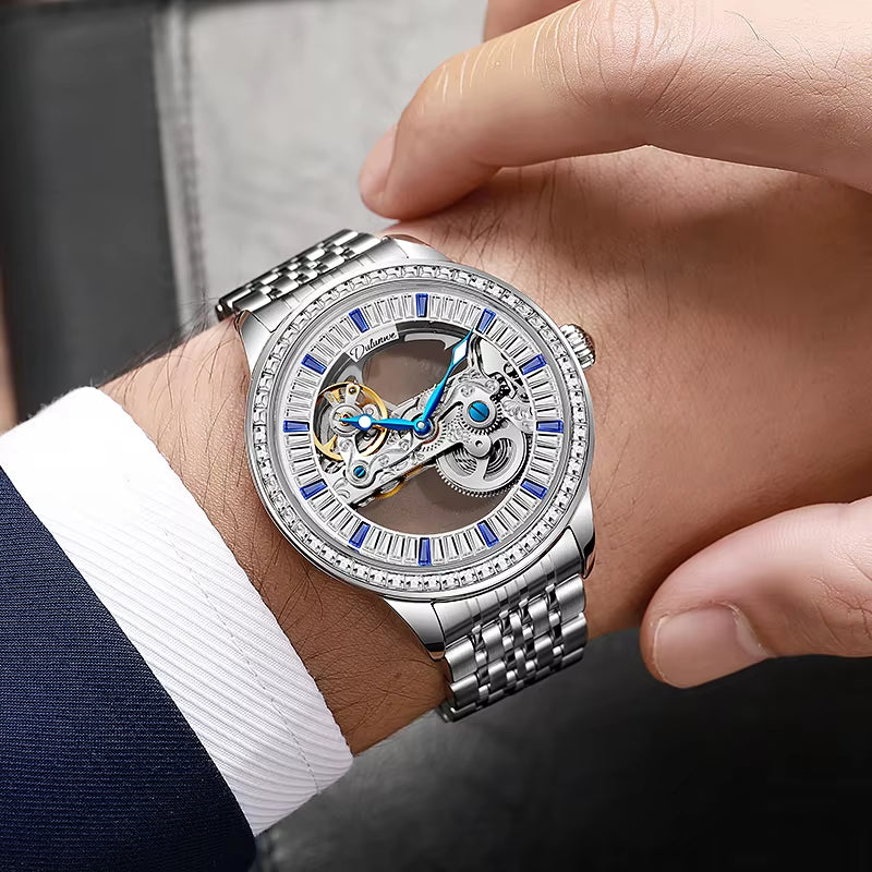 Top Brand Zircon Dial Skeleton Mechanical Men'S Watches Waterproof Luxury Sport Automatic Male Wristwatch Relogio Masculino