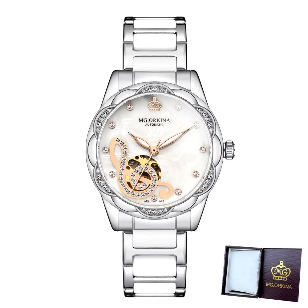 New Luxury Design Women'S Watch 2026 Diamond Ceramic Stainless Steel Strap Montre Femme Automatic Mechanical Relojes Para Mujer