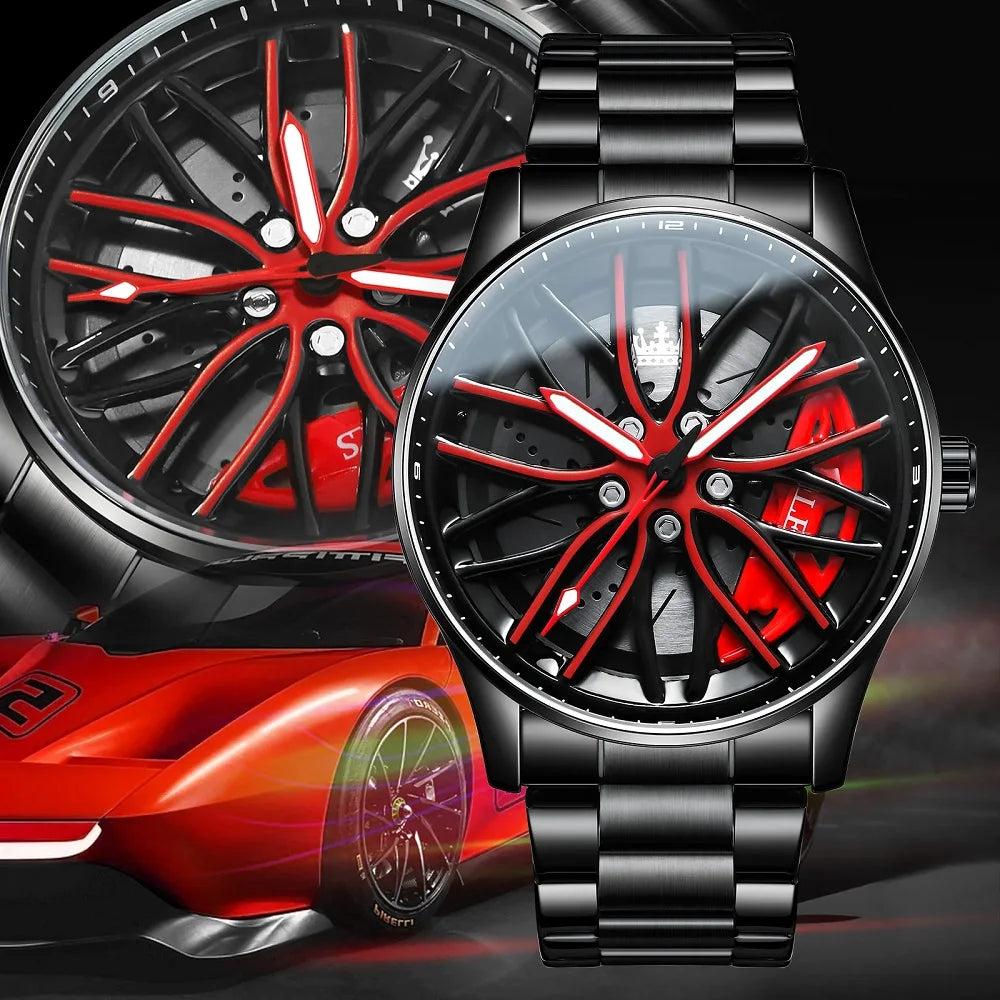 Business Luxury Quartz Watch Car Sport Rim Automatic Movement round Dial Clock Watches Machinery Men Sport Watch