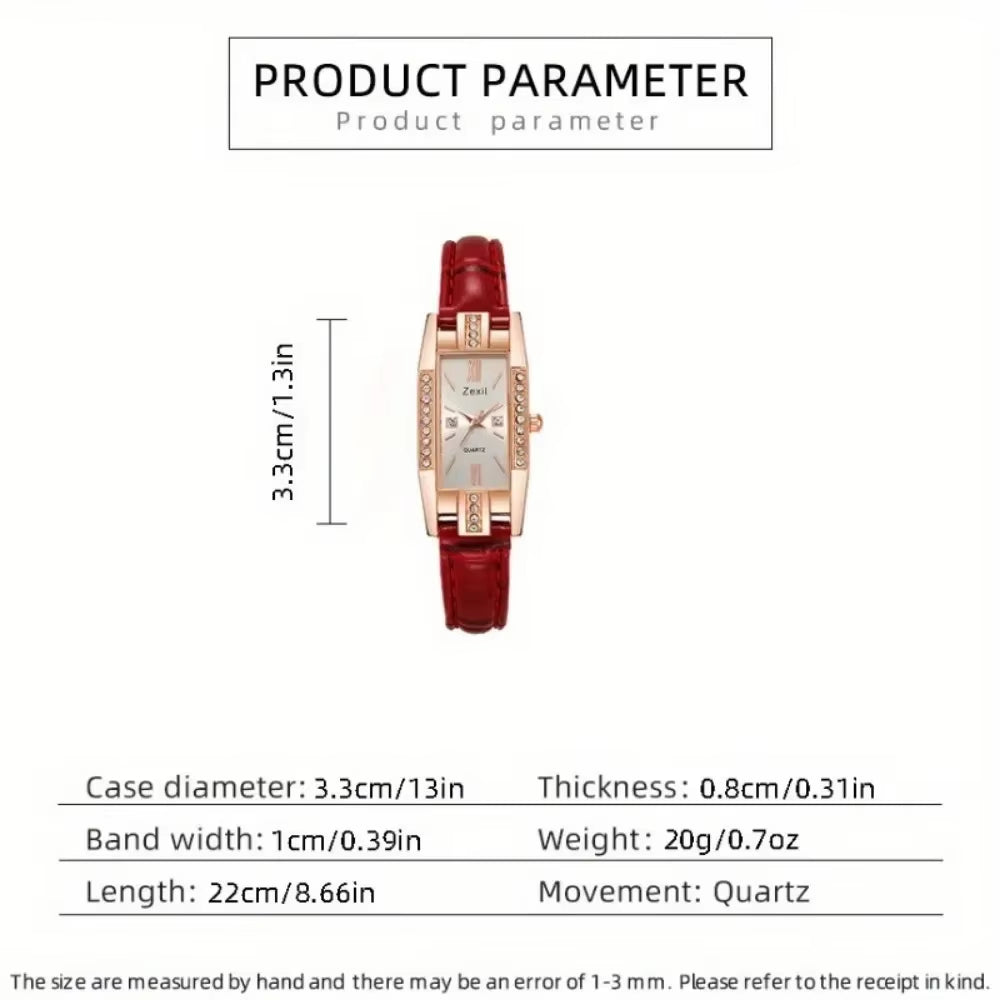 3Pcs/ Set Elegant Women'S Watche Square Pu Leather Female Watch Simple Casual Student Quartz Watch Suitable for Daily Wear