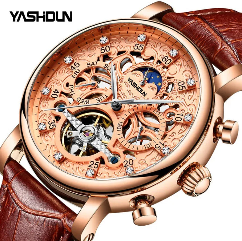 Mens Watch Hollow Out Mechanical Automatic Wristwatch Tourbillon Skeleton Watches Men Mechanical Automatic Waterproof Watch Relo