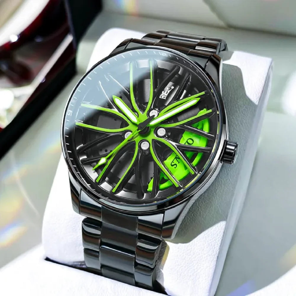 Business Luxury Quartz Watch Car Sport Rim Automatic Movement round Dial Clock Watches Machinery Men Sport Watch