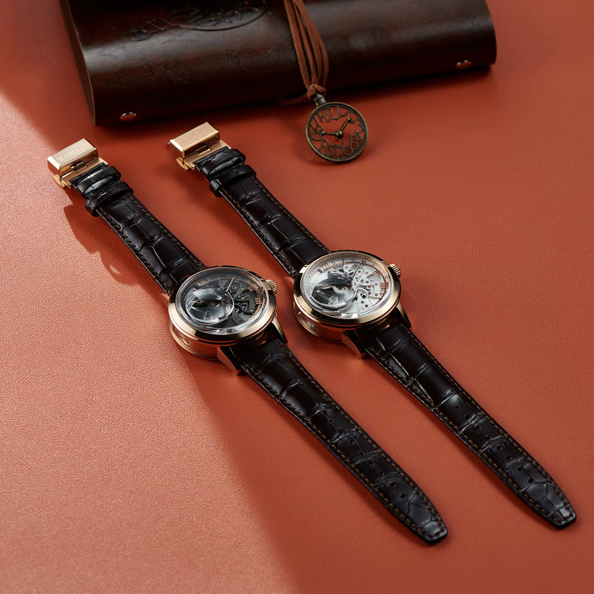 Retro Casual Men Skeleton Automatic Watches Mechanical Calfskin Strap Mineral Crystal Glass Waterproof Clock Dial 45Mm VM