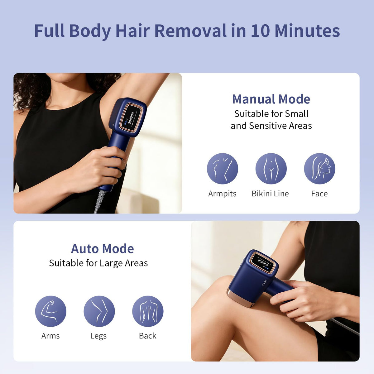 IPL Hair Removal Device, Ice Cooling Protection Laser Permanent Whole Body Hair Remover for Home Use Women and Men (Bule)