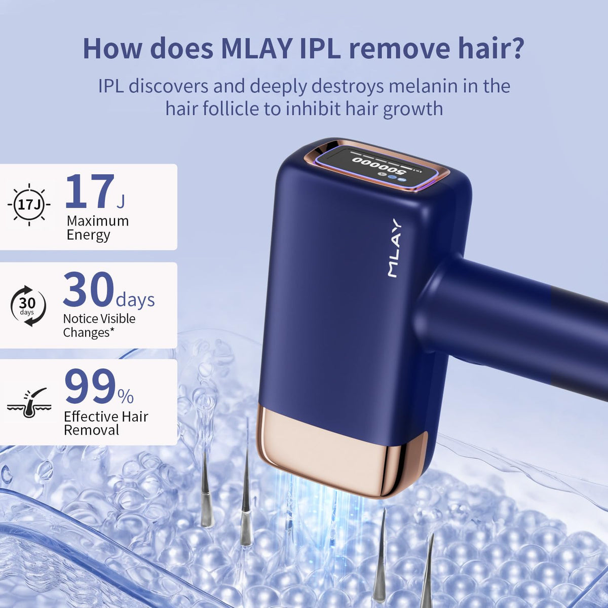 IPL Hair Removal Device, Ice Cooling Protection Laser Permanent Whole Body Hair Remover for Home Use Women and Men (Bule)
