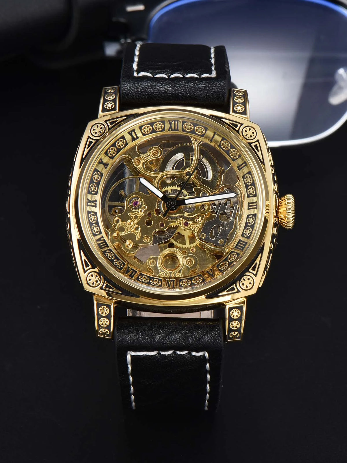 Men Automatic Watch Retro Style Mechanical Watches Skeleton Carve Waterproof Leather No Logo Mens Watch Boyfriend'S Gift