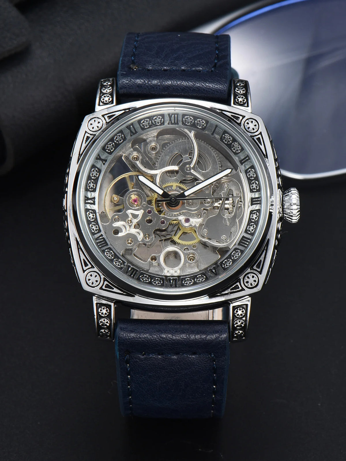 Men Automatic Watch Retro Style Mechanical Watches Skeleton Carve Waterproof Leather No Logo Mens Watch Boyfriend'S Gift