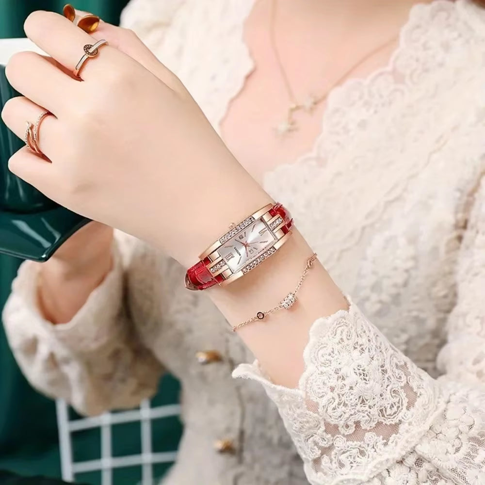 3Pcs/ Set Elegant Women'S Watche Square Pu Leather Female Watch Simple Casual Student Quartz Watch Suitable for Daily Wear