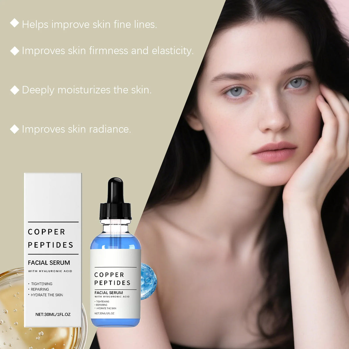 Copper Peptides Moisturizing Facial Essence Increase Facial Elasticity Smooth Firming Skin Improve Fine Lines Sooth Face Serum
