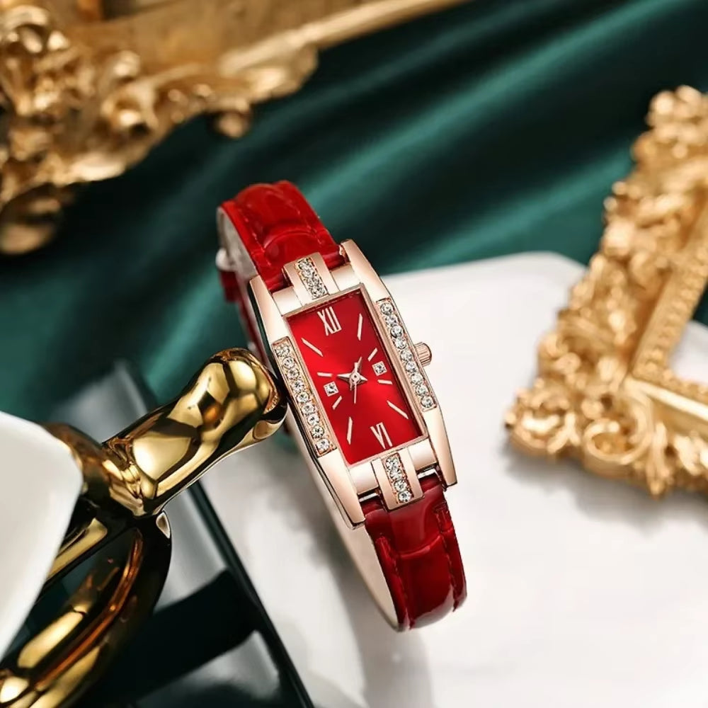 3Pcs/ Set Elegant Women'S Watche Square Pu Leather Female Watch Simple Casual Student Quartz Watch Suitable for Daily Wear