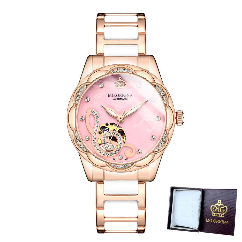 New Luxury Design Women'S Watch 2026 Diamond Ceramic Stainless Steel Strap Montre Femme Automatic Mechanical Relojes Para Mujer