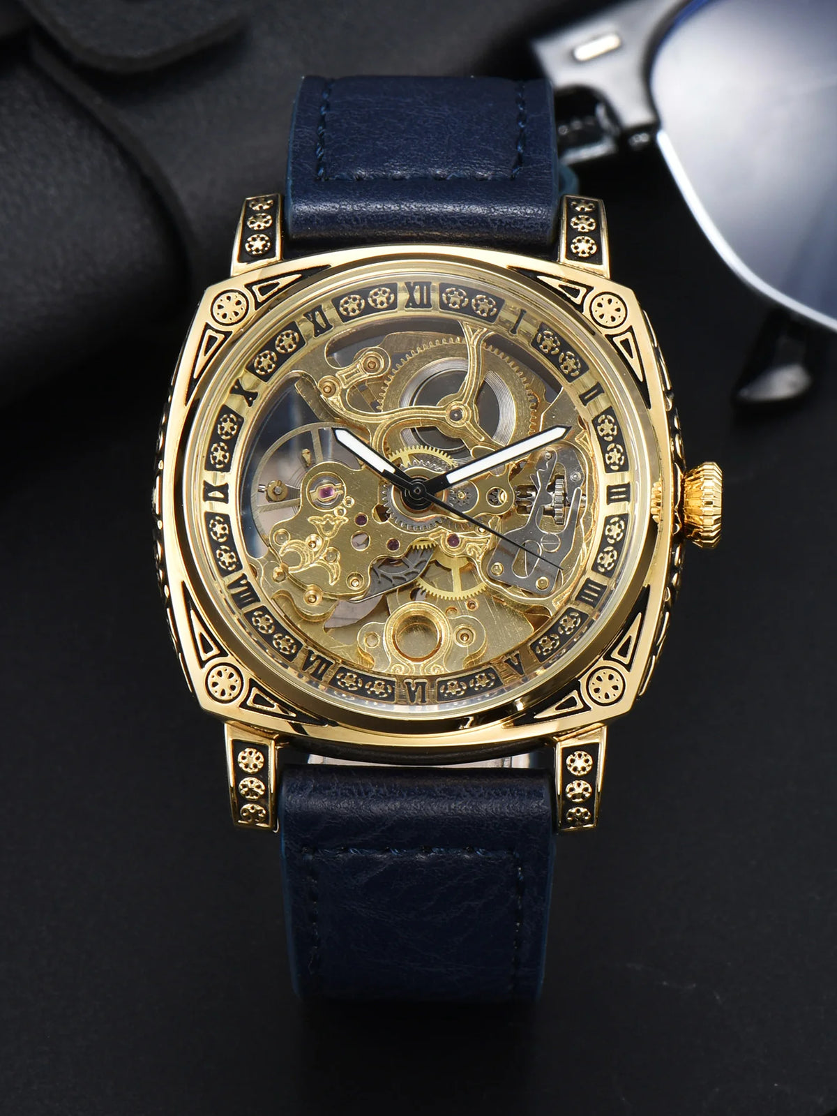 Men Automatic Watch Retro Style Mechanical Watches Skeleton Carve Waterproof Leather No Logo Mens Watch Boyfriend'S Gift