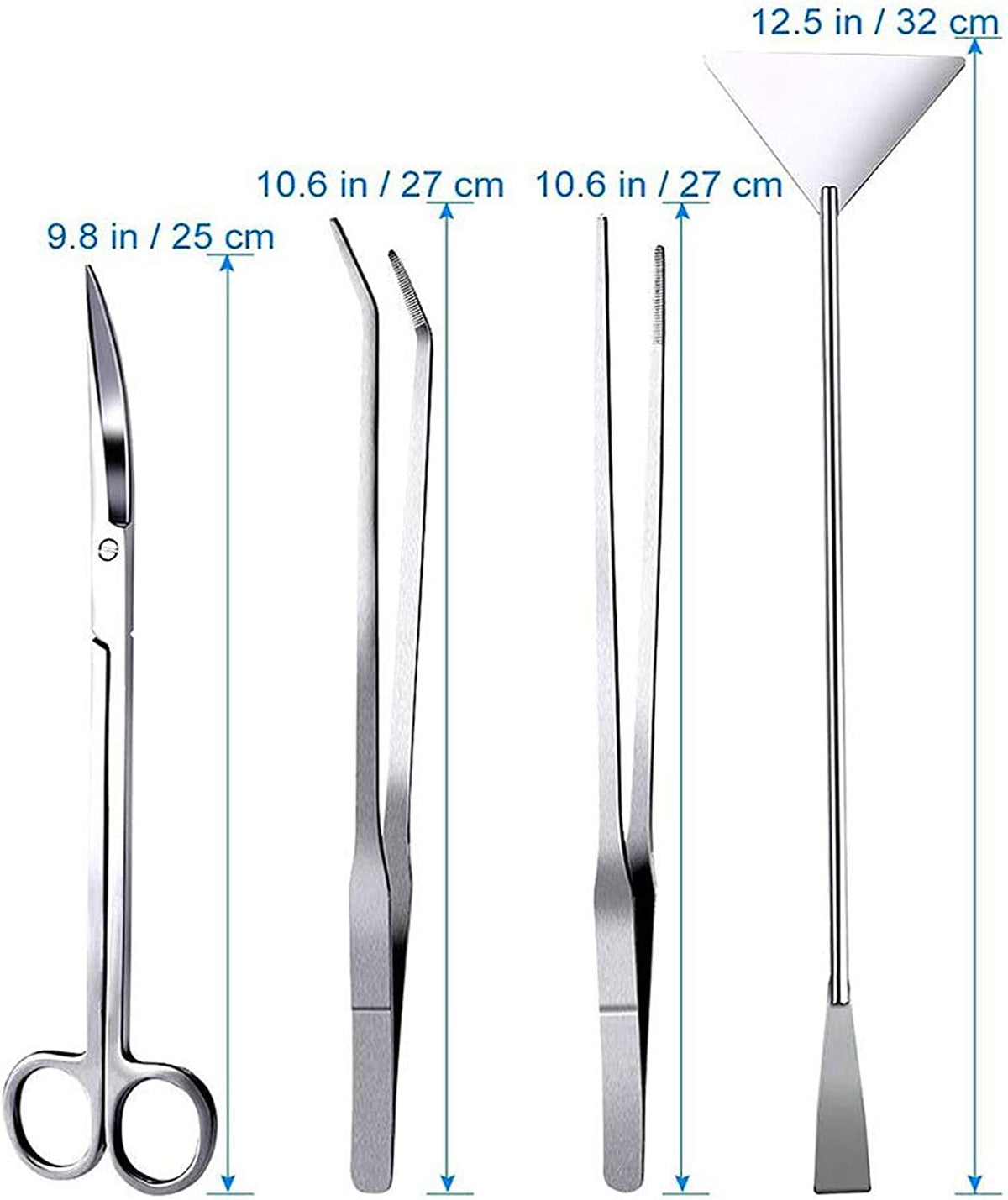 Professional Aquascaping Tool Set - 4-in-1 Stainless Steel Long Tweezers, Scissors, and Spatula for Aquatic Plants, Fish Starter Kits, Aquariums, and Terrariums