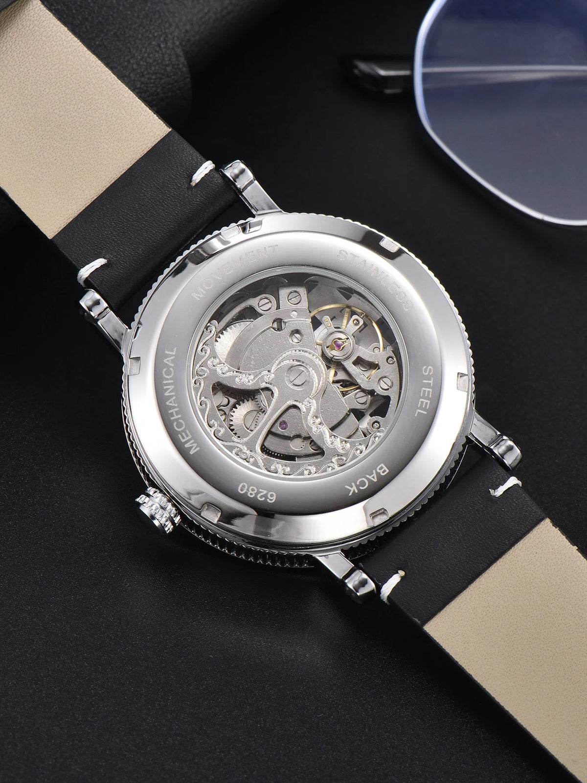 Men Automatic Watch Chess Checkerboard Mechanical Watches Waterproof Vintage Business Luminous Skeleton Leather Gift for You
