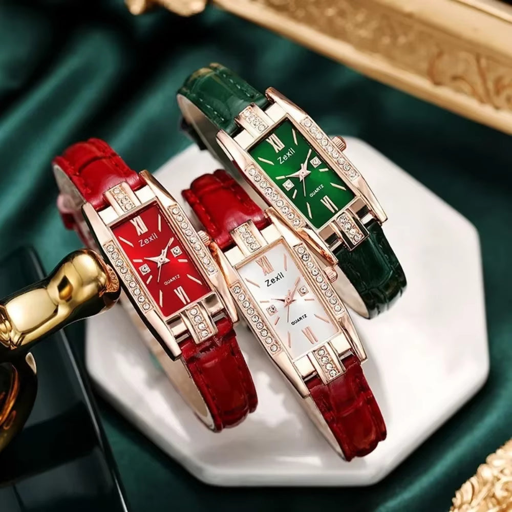 3Pcs/ Set Elegant Women'S Watche Square Pu Leather Female Watch Simple Casual Student Quartz Watch Suitable for Daily Wear