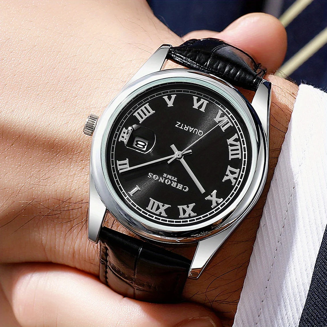 Men'S Classic Fashion Sports Watches Leather Strap Calendar Quartz Watches Business Casual Men Party Gift Wristwatches