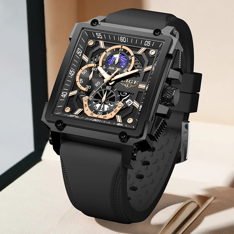 2024  Men Watches Chronograph Top Brand Luxury Silicone Sport Wristwatch Business Quartz Clock Waterproof Watch Montre Homme
