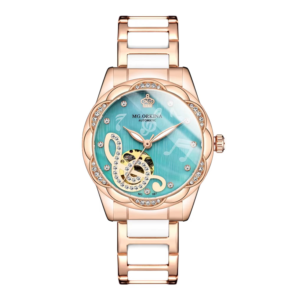 New Luxury Design Women'S Watch 2026 Diamond Ceramic Stainless Steel Strap Montre Femme Automatic Mechanical Relojes Para Mujer