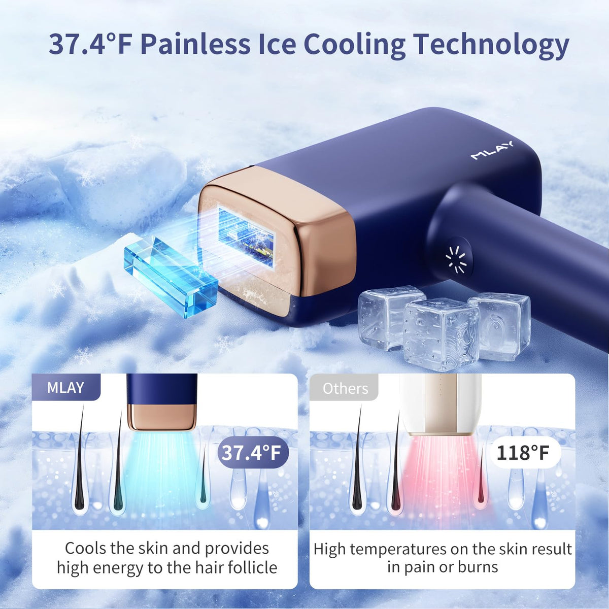IPL Hair Removal Device, Ice Cooling Protection Laser Permanent Whole Body Hair Remover for Home Use Women and Men (Bule)