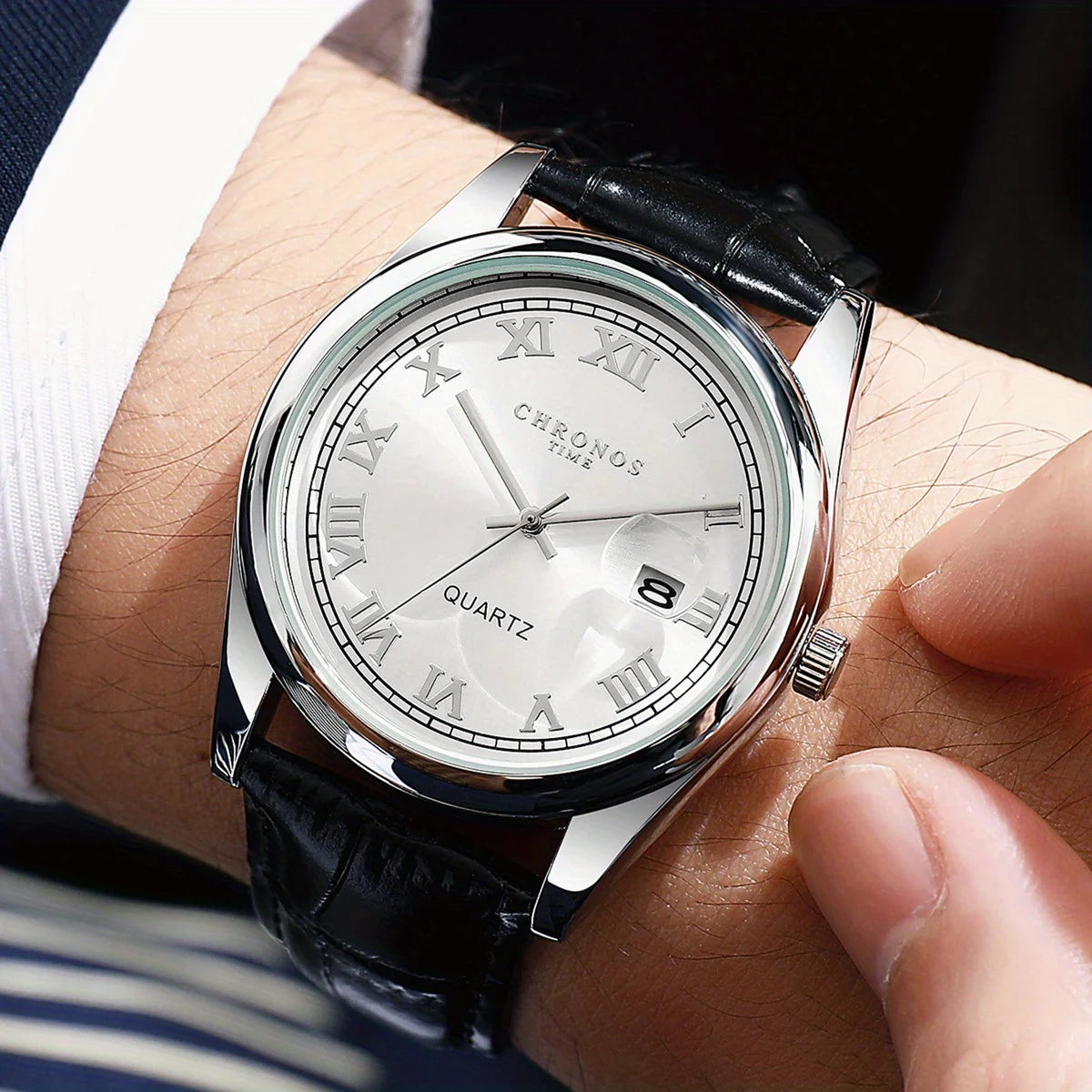 Men'S Classic Fashion Sports Watches Leather Strap Calendar Quartz Watches Business Casual Men Party Gift Wristwatches