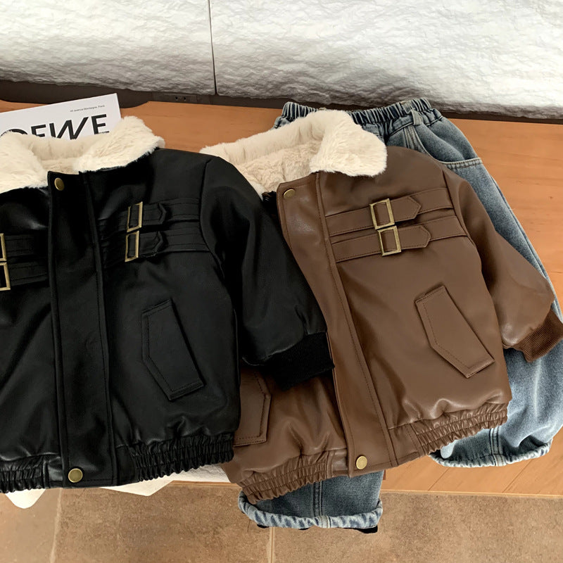 Boys' leather jacket for autumn and winter