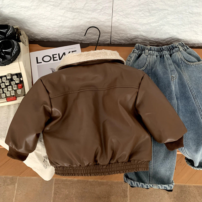 Boys' leather jacket for autumn and winter