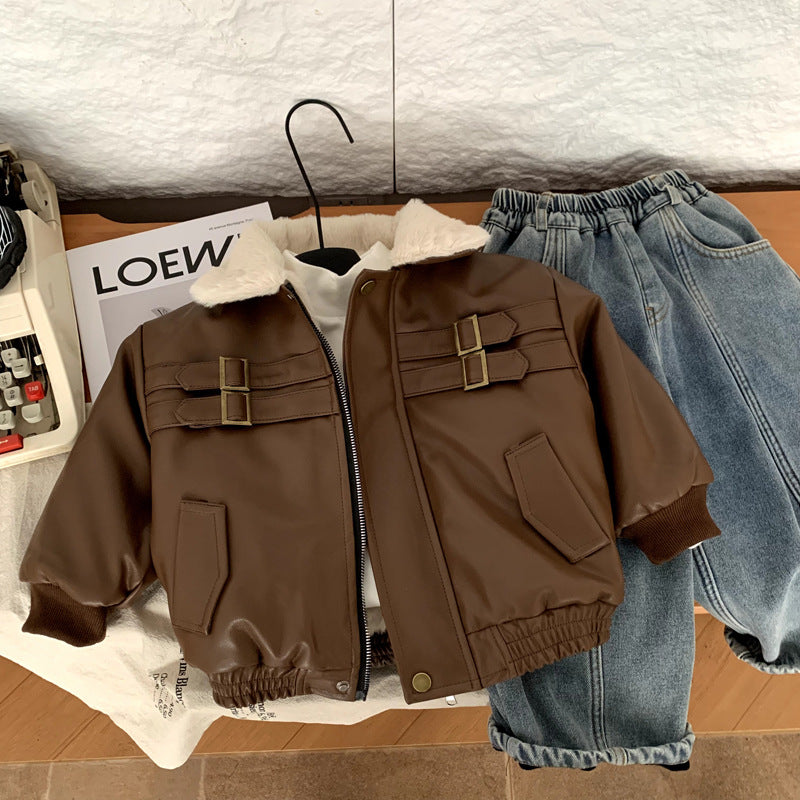 Boys' leather jacket for autumn and winter