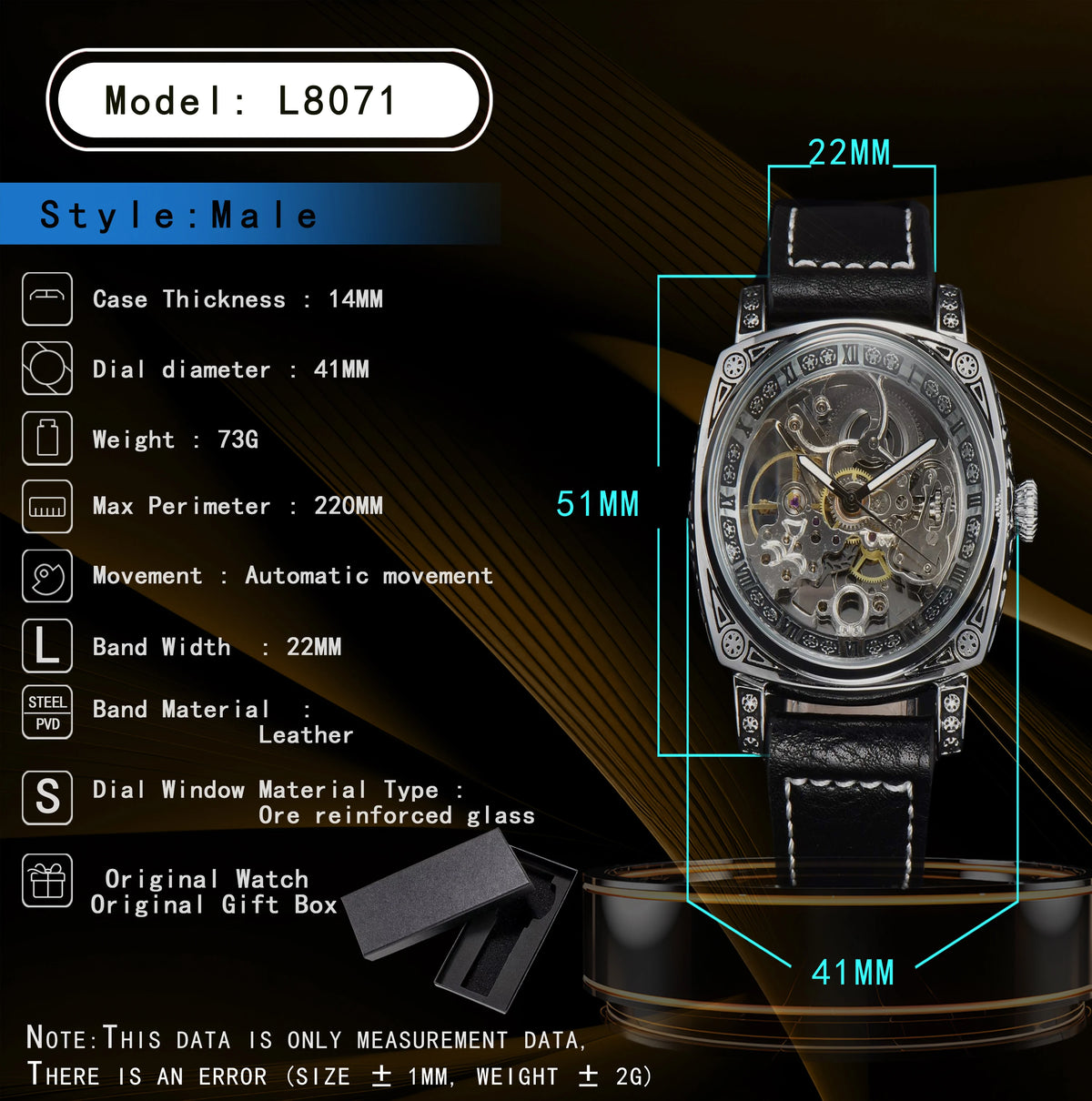 Men Automatic Watch Retro Style Mechanical Watches Skeleton Carve Waterproof Leather No Logo Mens Watch Boyfriend'S Gift