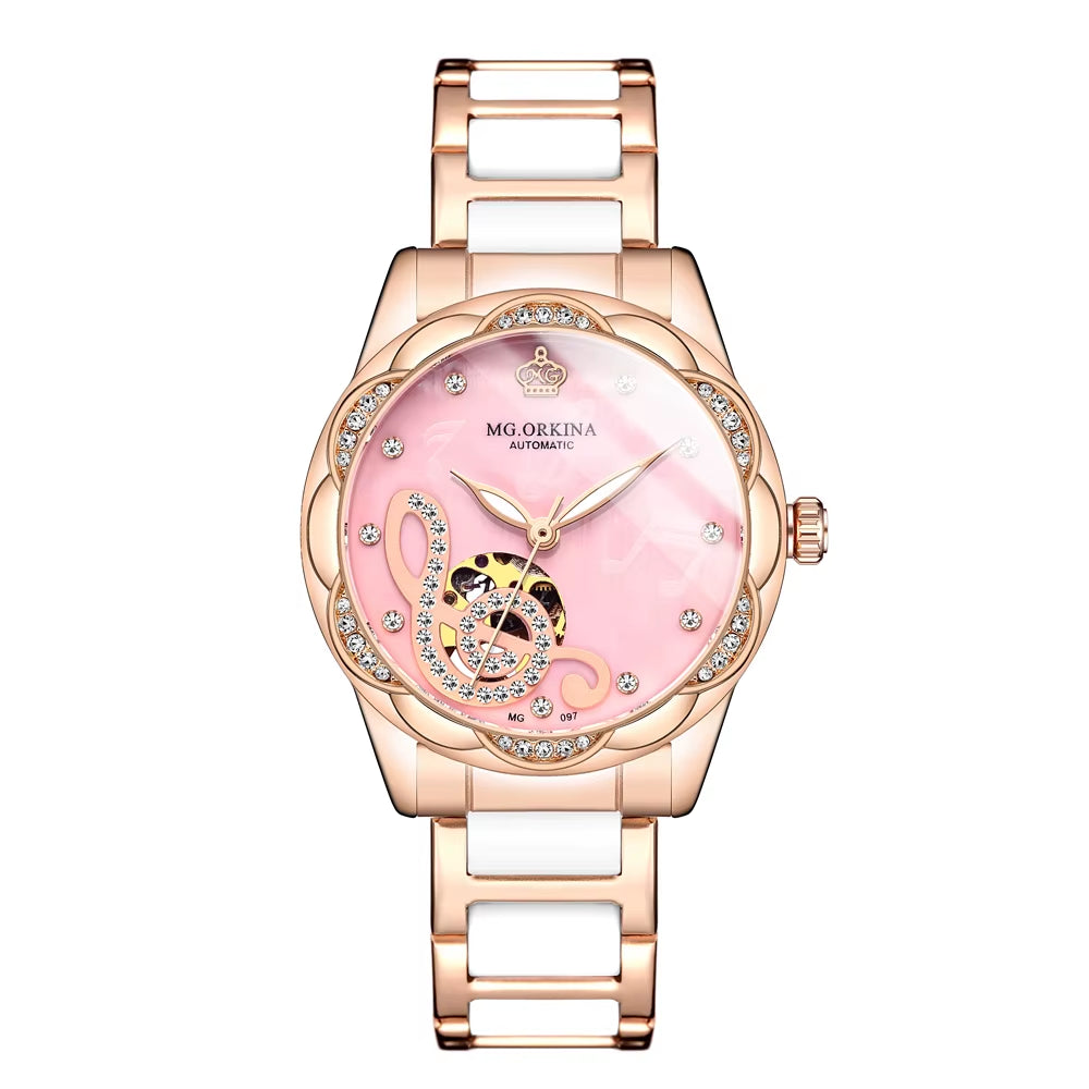New Luxury Design Women'S Watch 2026 Diamond Ceramic Stainless Steel Strap Montre Femme Automatic Mechanical Relojes Para Mujer